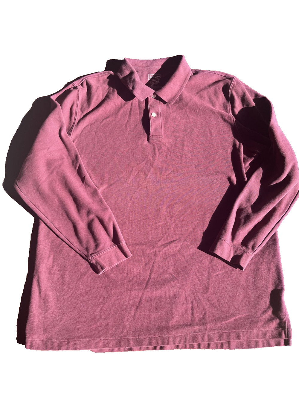 100% Cotton LL Bean Long Sleeve Polo Mens Maroo Size XXL Tall
